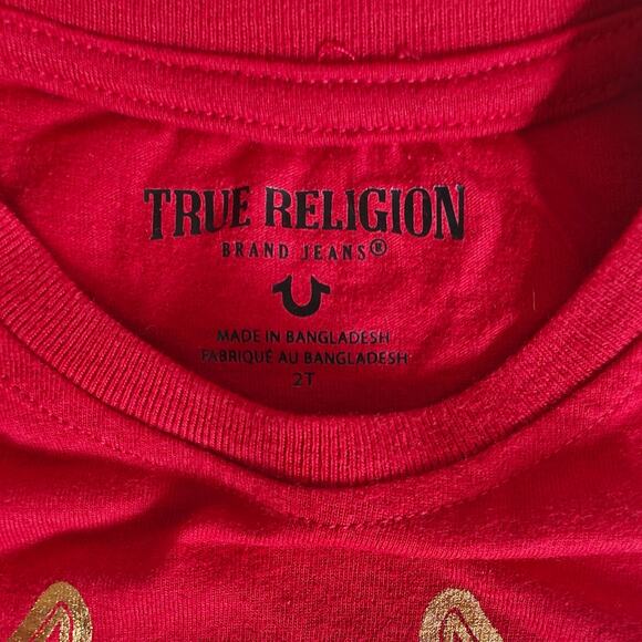 True Religion Baby Tee 2T NWT Red Gold Horseshoe Logo Short Sleeve - Picture 3 of 3